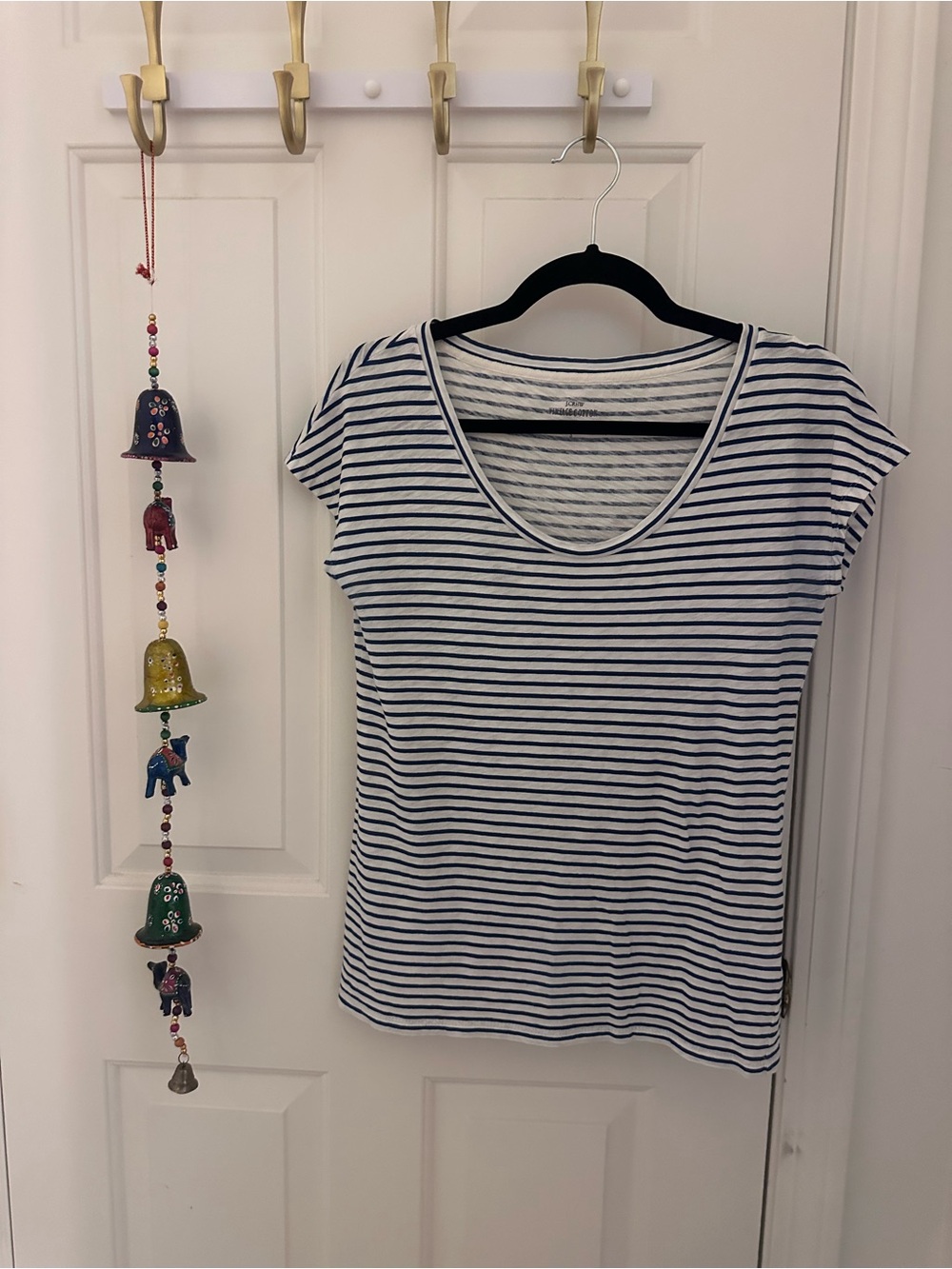 J. Crew Vintage Cotton White and Navy Striped Scoop Neck Short Sleeve Tee